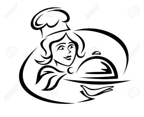 female chef holding tray